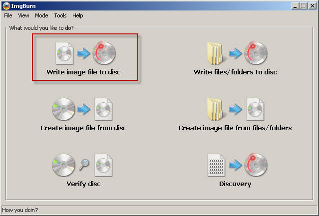 4. Select "Write image file to disc":